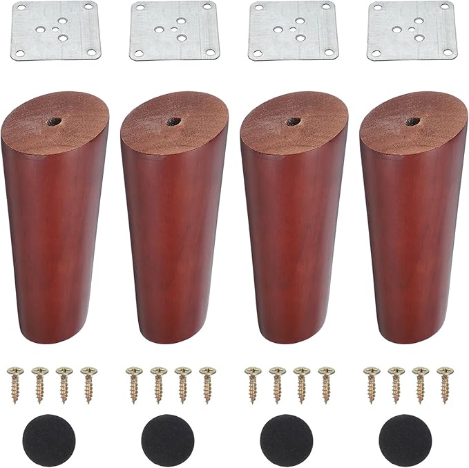 PATIKIL Wood Furniture Legs, 4Pcs 4.7" Tapered Replacement Sofa Leg for Chair Couch Bed Coffee Table Dresser, Red Walnut