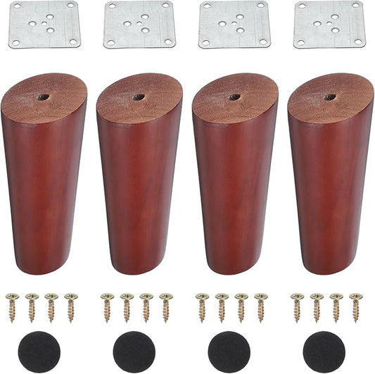 PATIKIL Wood Furniture Legs, 4Pcs 4.7" Tapered Replacement Sofa Leg for Chair Couch Bed Coffee Table Dresser, Red Walnut