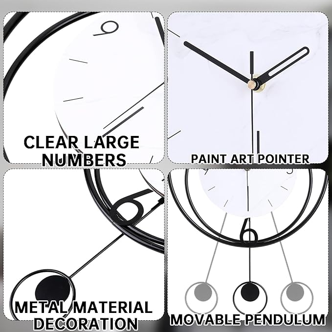 Decorative Wall Clock, Silent Non-Ticking Quality Quartz Movement Battery Operated with Pendulum, Large Wall Clocks for Living Room Kitchen Home Bathroom Bedroom Wall Decor,13x17inch(White)