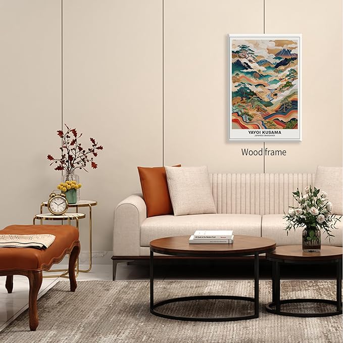 Vintage Yayoi Kusama Grasslands Posters Japanese Wall Art Yayoi Kusama Abstract Landscape Canvas Print for Stylish Room Bedroom Living Room Gallery Decor 24x36in Framed