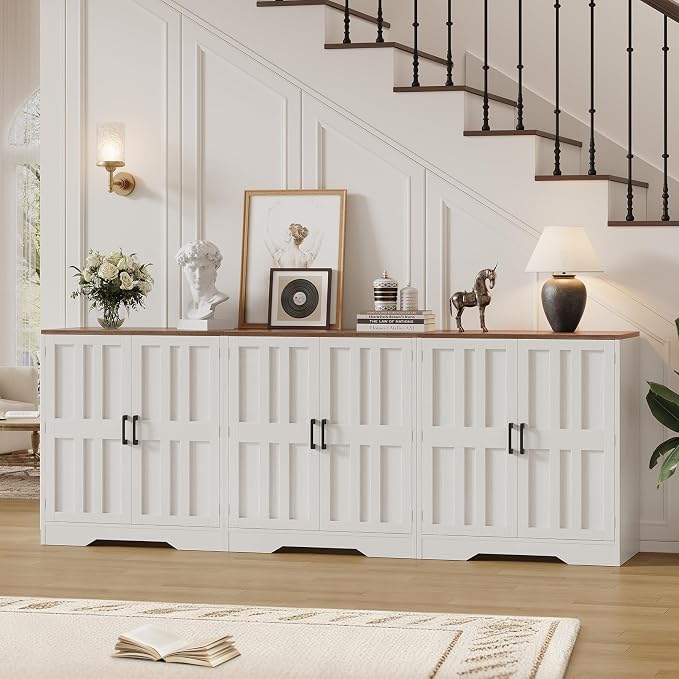 Sideboard Buffet Cabinet, Modern Farmhouse Kitchen Storage Cabinet, 94.5" Modular Accent Cabinet Coffee Station Bar Media Console Table Credenza for Kitchen Dining Room, Living Room Entryway Hallway