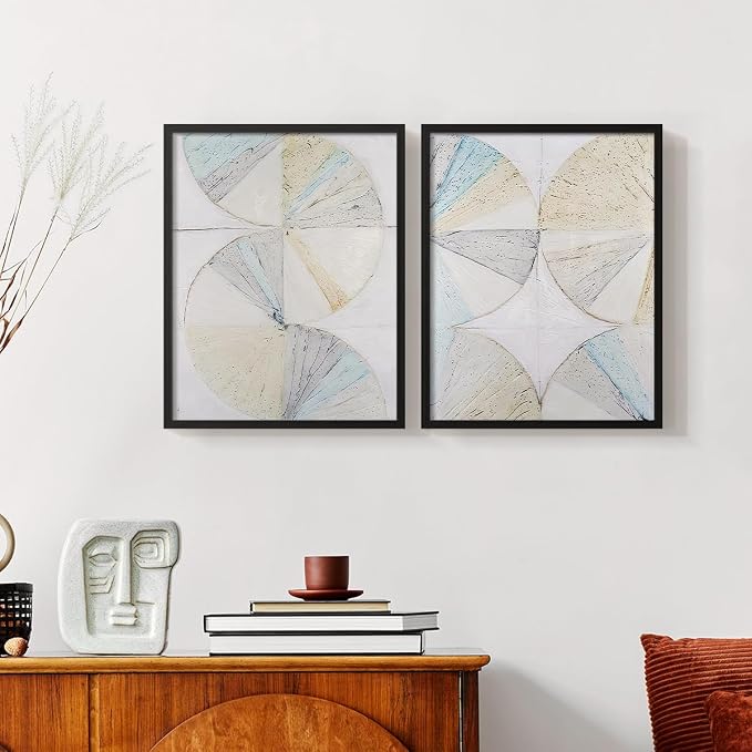 Renditions Gallery Set of 2 Peel & Stick Framed Prints, Geometric Abstract Wall Art, Pie Chart Color Wheels Wall Decor, Re-Stickable - Ready to Hang - 22"x28" - Black Frame LT588