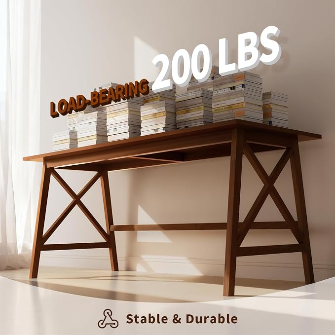 NELYE Modern Solid Wood Desk - 54" Simple Computer Table for Home Office Study Writing Workstation in Walnut, 54" W x 24" D