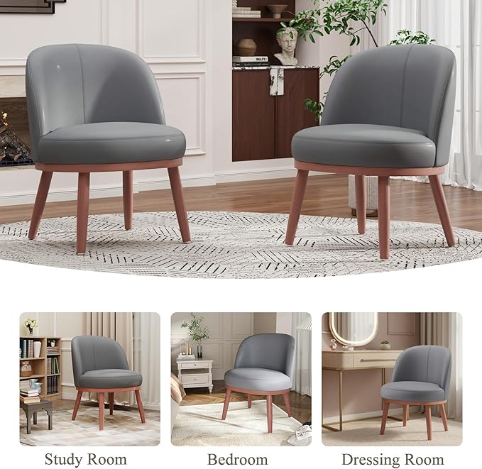 Accent Chair Mid-Century Modern Chair PU Leather Upholstered Armless Chair Set of 1, Suitable for Living Room, Bedroom, Balcony,Dark Gray