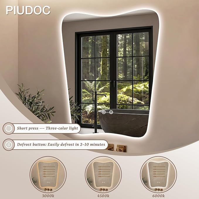 22“x30” Irregular Backlit Bathroom Mirror with Lights, Abstract Vanity Mirror with Lights, Anti-Fog Wall Mirror,Dimmable