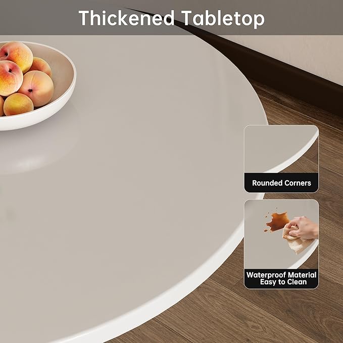 Round Dining Table 24" Circle Tulip Table with Wood Thickened Tabletop & Sturdy Metal Pedestal Mid Century Modern Leisure Bistro Kitchen Tables 2 People Small Places Living Room Cafe,White