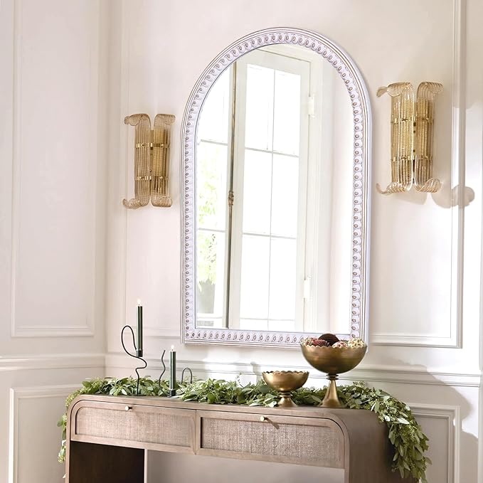 Decointo 36x24 Inch Rustic Farmhouse Arched Wall Mirror | Wooden Decorative Arch Mirrors for Bathroom Over Sink, Entryway, Living Room, Bedroom, Foyer