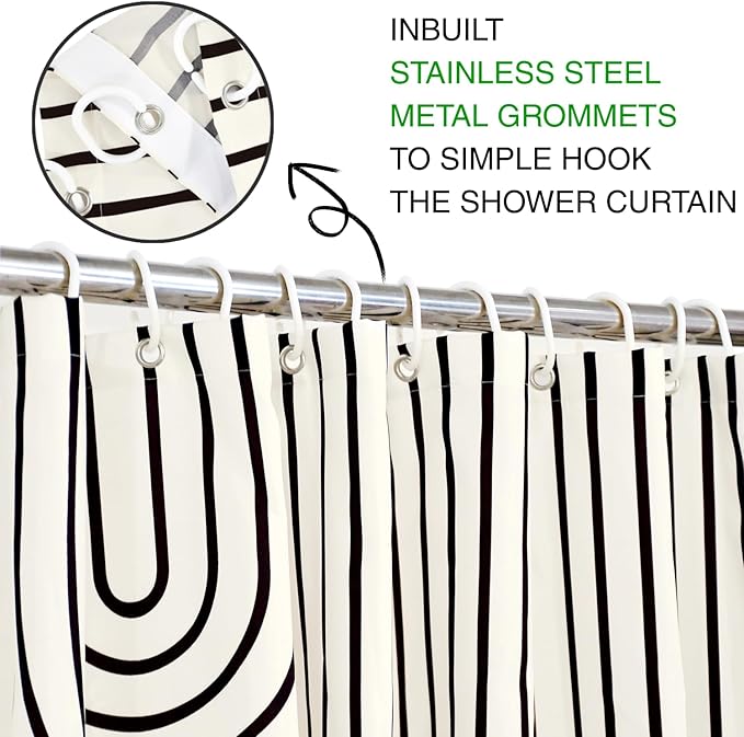 Boho Mid Century Shower Curtain, Modern Abstract Arch Sun Ivory Machine Washable Waterproof Fabric for Bathroom Decor Bathtub with 12 Hooks 72Wx78H