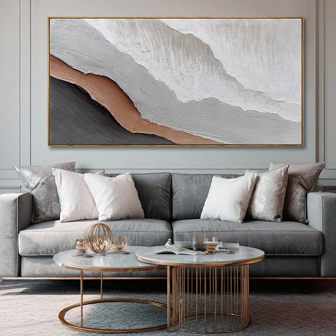 SOUGUAN Textured Home Wall Decor Gray and White Canvas Painting Abstract Art Posters 24"x48" Kitchen Artwork Pictures for Office