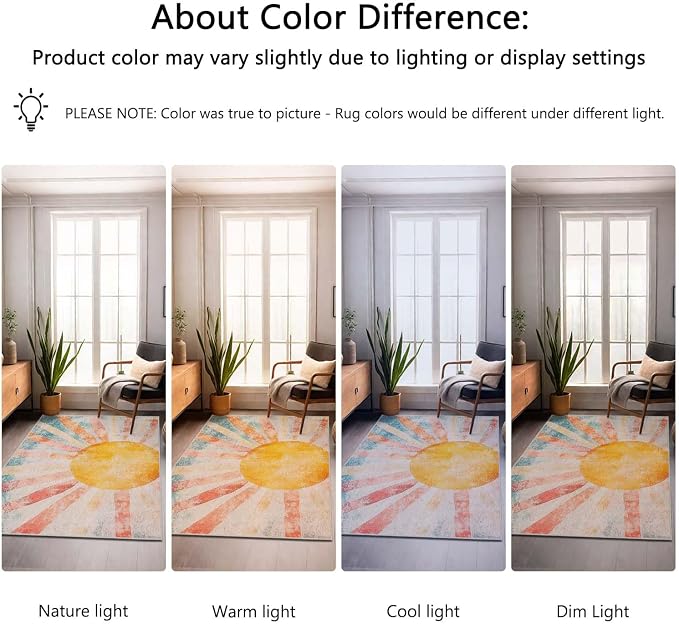 5x7 Boho Sun Area Rug Retro Orange Yellow Blue Beige Bedroom Rug Low Pile Thin Large Carpet Living Room Non Slip Dining Room Stain Resistant Office Washable Machine Classroom