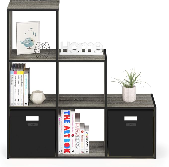 Furinno Pelli 3-2-1 Cubic Storage Cabinet, French Oak Grey/Black