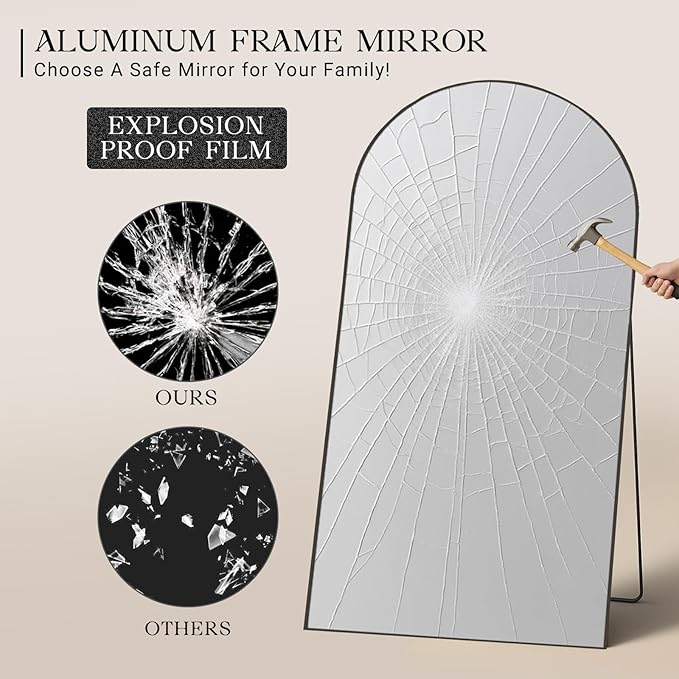 MISSDAY Oversized Arched Full Length Mirror, 83"x44" Black Full Body Mirror with Stand, Floor Mirror Large Free Standing, Leaning or Hanging, Aluminum Frame Mounted Mirrors Wall Mirrors for Bedroom