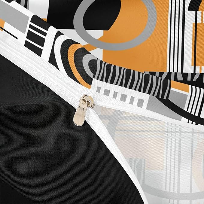Erosebridal Art Deco Mid Century Duvet Cover Set Retro Modern Abstract Geometric Twin Bedding Sets for Girls Young Boys Black and White Yellow Circles Stripes Comforter Cover Contemporary Bed Set