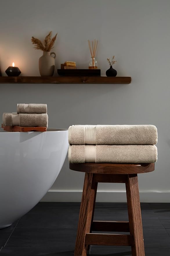 Ozdilek 2-Piece Bath Towels, 30x60 550GSM– 30x60 Inches, 100% Turkish Cotton, Luxury Quick Dry, Extra Large, Fade-Resistant, Eco-Friendly, Spa Towel, Cotton Towel (Seahorse Beige)