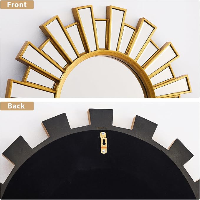 24"x24" Round Wall Decor Mirror, Gold Sunburst Mirror, Wall Art with Metal Frame for Entryway, Bathroom, Vanity, Living Room