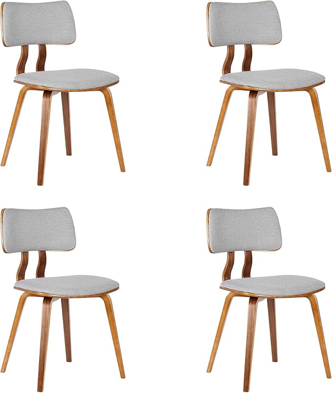 Armen Living Jaguar Mid-Century Dining Chair in Walnut Wood and Gray Fabric - Set of 4