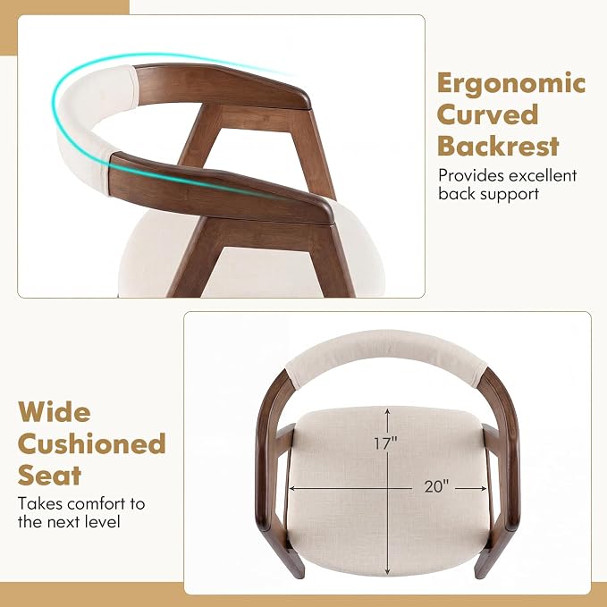 GOFLAME Bamboo Accent Chair Set of 2, Mid-Century Modern Armchair with Curved Backrest & Seat Cushion, Upholstered Reading Chair, Leisure Chair for Living Room, Bedroom, Study, Walnut