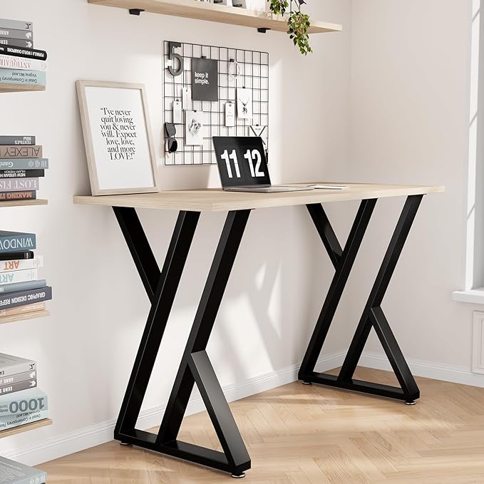 Height Table Legs 35" H x 24" W Furniture Desk Bench Dining Table Base Counter Outdoor Heavy Duty Desk Legs with Adjustable Feet Z Shape Set of 2 Black