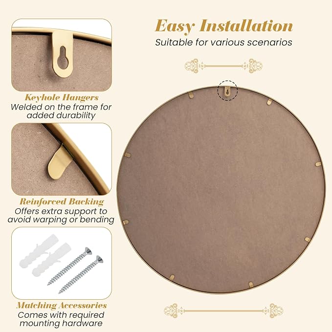 Tangkula 28" Gold Round Wall Mirror, Circle Decorative Modern with Beaded Frame for Living Room, Entryway, Fireplace, Bedroom, Vintage Mirror Wall Decoration