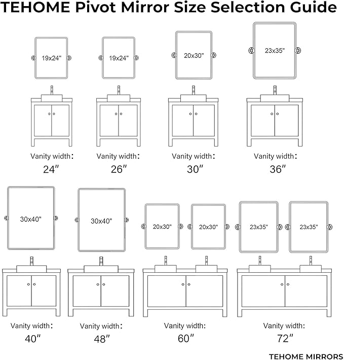 TEHOME 20x30'' Pivot Rectangle Bathroom Vanity Mirror Brushed Gold Rounded Corner Metal Framed Tilting Beveled Vanity Wall Mirrors