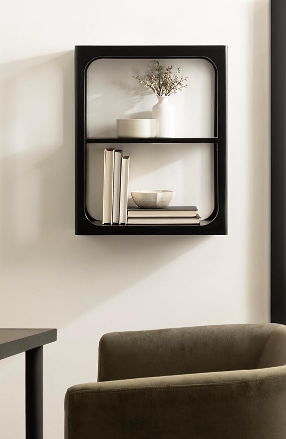 Kate and Laurel Dahl Modern Mango Wood Tiered Wall Shelf, 18 x 7 x 22, Black, Decorative Over The Toilet Shelf for Use as Bathroom Storage or Living Room Display Shelving
