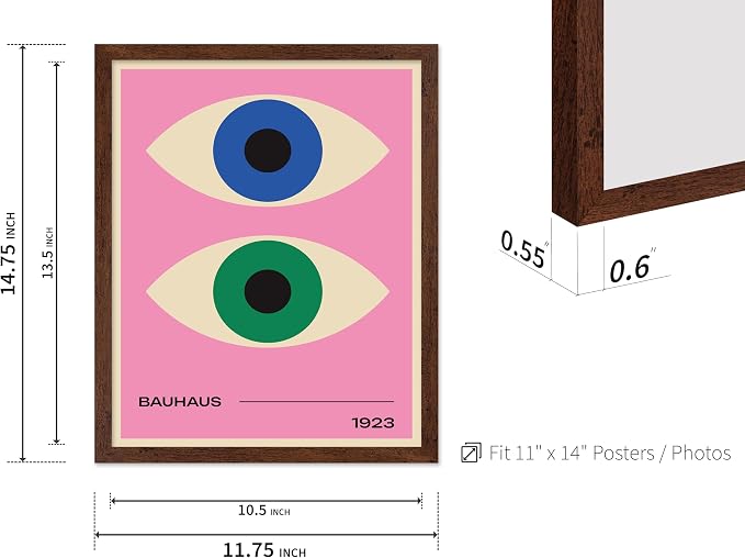 Poster Master Bauhaus Poster - Eyes Print - Abstract Circles ART - Graphic Design ART - Geometric Style - Chic Boho - Mid Century Modern - Living Room or Bedroom Decor - 11x14 Brown Framed