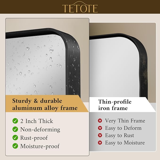 TETOTE Black Framed Mirrors for Bathroom, 2 Inch Thick Frame 22 x 30 Inch Brushed Metal Frame Wall Mounted Rectangle Mirror for Vanity(Horizontal/Vertical)