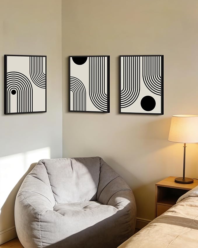 Drsoum Black Abstract Wall Art Framed Minimalist Bohemian Wall Decor Geometric Lines Artwork Hallway Bedroom Prints Ready to Hang 11x14in Black Framed