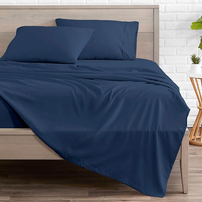 Bare Home Split King Sheet Set - 1800 Ultra-Soft Microfiber Bed Sheets - Double Brushed - Deep Pockets - Easy Fit - 5 Piece Set - Bedding Sheets & Pillowcases (Split King, Dark Blue)