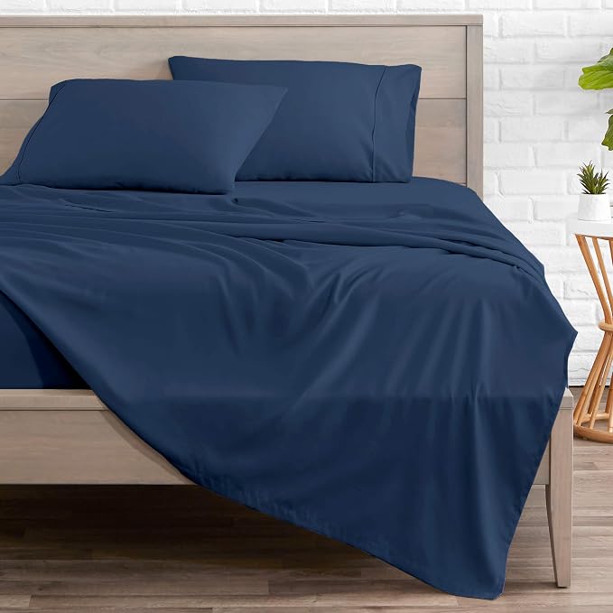 Bare Home Queen Sheet Set - 1800 Ultra-Soft Microfiber Queen Bed Sheets - Double Brushed - Deep Pockets - Easy Fit - 4 Piece Set - Bedding Sheets & Pillowcases (Queen, Dark Blue)