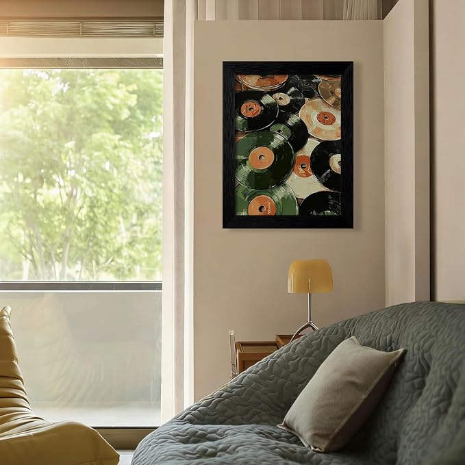 Music Vinyl Records Poster 08x10 inch Black Framed Vintage Abstract Mid Century Wall Art Modern Trendy Canvas Aesthetic Prints for Living Room Bedroom Wall Decor Music Lovers Gifts