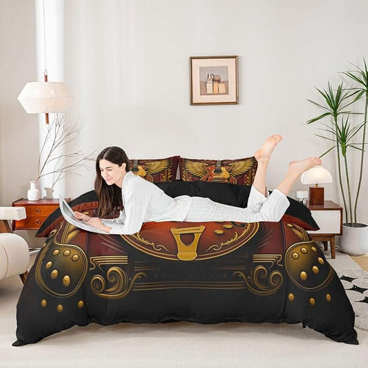 Erosebridal Guitar Comforter Cover Queen Luxury Angel Wings Guitar Bedding Set Vintage Baroque Style Room Decor Duvet Cover,Youth Rock Roll Music Bed Set