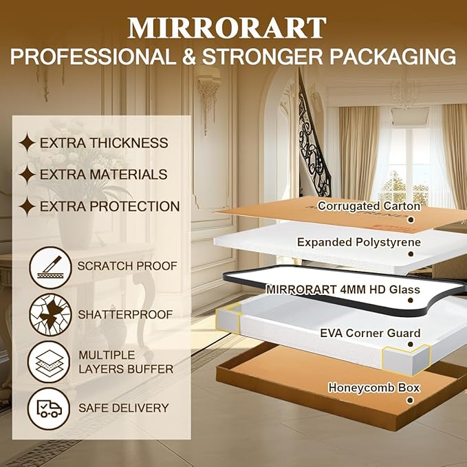 MIRRORTART Contemporary Black Bathroom Mirrors for Wall, 24x36'' Asymmetrical Scalloped Butterfly Rectangle Mirror in Stainless Steel Metal Frame for Home Decor Wall Mounted Vertical Only