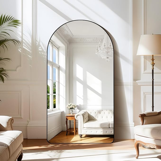 GLASHOM Arched Bathroom Mirror, 55"x30" Black Arched Mirror for Bathroom, Wall Mounted Mirror, Black Vanity Wall Mirror Metal Frame for Bedroom, Entryway, Living Room, Vertically Hanging