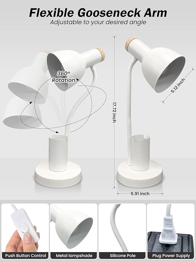 Desk Lamp, LED Desk Lamps for Home Office, 3 Color Modes Eye-Caring Reading Light, Flexible Gooseneck Desk Light with Pen Holder, Table Lamp for Bedroom Bedside College Dorm Study Room (White lamp)
