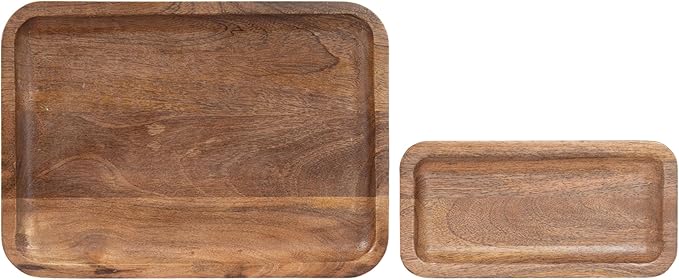 Kate and Laurel Risecroft Modern Two-Piece Ribbed Elevated Tray Set, 2 Piece Set, Walnut Brown, Mid-Century Food-Safe Serving Trays for Use as Charcuterie Board Set or Sponge Holders