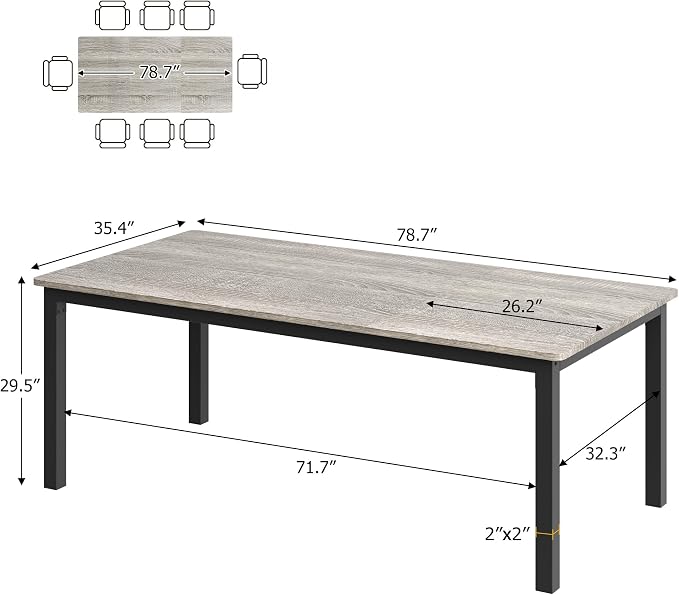 79 Inch Industrial Dining Table for 4-6 Person Rectangle Kitchen Table with Metal Legs,Round Corners, Writing Desk, for Modern Farmhouse, for Kitchen, Dining Room,Quick Assembly, Wood