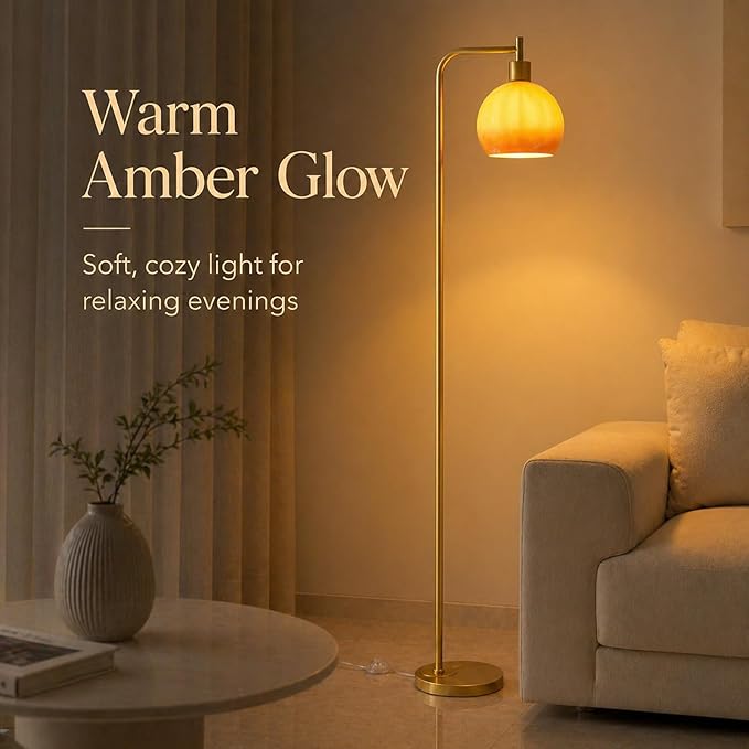 67" Soft Glow Art Deco Floor Lamp - Metal Pole Sunset Glass Lamp, Pedal Switch & E26 Bulb, Perfect for Bedroom Living Room Office Scandinavian/Minimalist/Contemporary Interiors