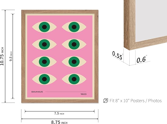Poster Master Bauhaus Poster - Green Eyes Print - Graphic Design Art - Geometric Art - Chic Boho Art - Mid Century Modern Art - Abstract Art - Living Room or Bedroom Decor - 8x10 Beige Framed