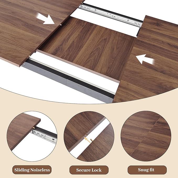 63"- 78.7" Extendable Dining Table Set for 8, Modern Kitchen Table with Dining Chairs for 6-8 Person, Thickened Expandable MDF Wooden Table with Metal Leg for Dining Room, Kitchen, Living Room