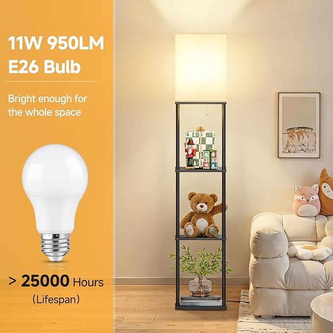 SHINE HAI Floor Lamps with Shelves for Living Room, 3-Tier Square Modern Standing Lamp with 3CCT Bulb, 11W 950LM Brightness, Tall Shelf Lamp for Bedroom, Office, Bookshelf & Display Organizer