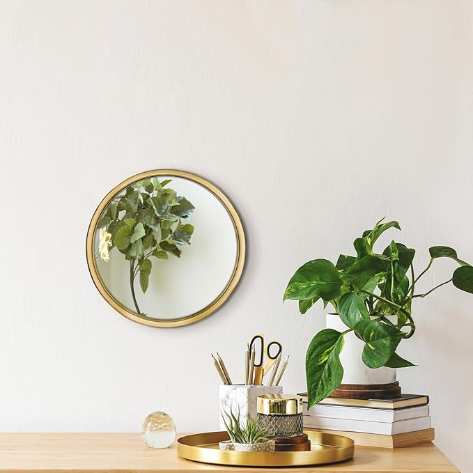 12" Gold Round Convex Mirror, Small Circle Wall Mirror with Thick Metal Framed, Round Decorative Wall Mirror for Bathroom, Vanity