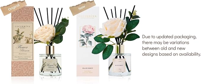 Cocorrina Reed Diffuser Set, Flower Reed Diffuser Black Forest 6.7 oz, Scented Diffuser with Sticks Home Fragrance Essential Oil for Bathroom Shelf Decor, Living Room, Large Room, 1pack