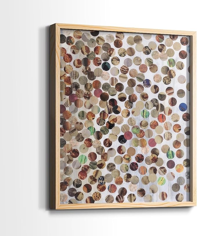 Renditions Gallery Set of 2 Peel & Stick Framed Prints, Textured Abstract Wall Art, Scattered Circular Cutouts Wall Decor, Re-Stickable - Ready to Hang - 8"x10" - NATURAL WOOD Frame LT588