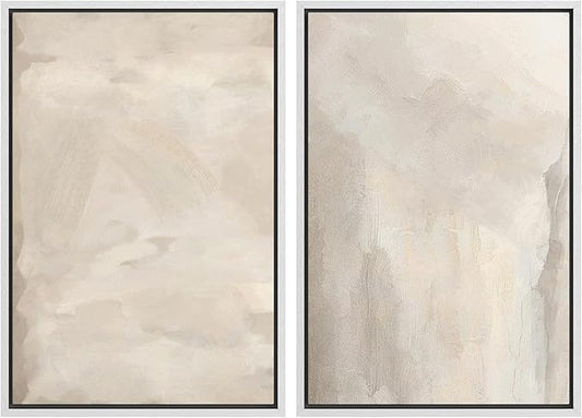 MUDECOR Framed Canvas Print Wall Art Abstract Neutral Tones Minimalist Earthy Color Palette Illustrations Modern Art Decorative Chic for Living Room, Bedroom, Office - 16"x24"x2 White
