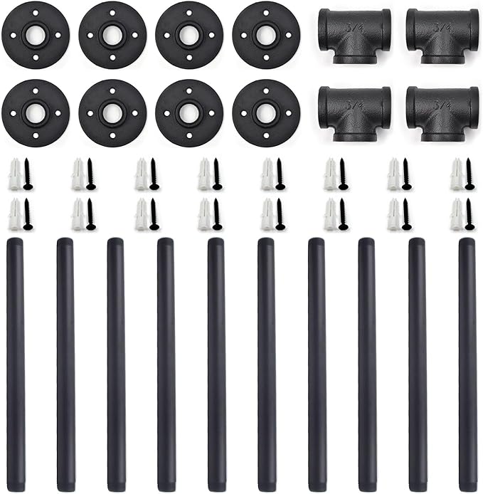 30 Inch Industrial Pipe Table Leg Set, Iron Base Legs for Coffee Tables, Desks, NightstandVintage, Dark Grey Black Rough Pipes, 2pcs