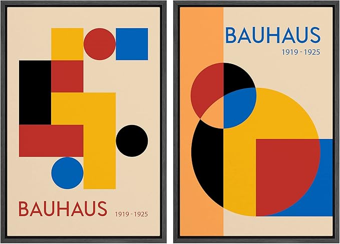 IDEA4WALL Framed Canvas Print Wall Art Set Bauhaus Mid-Century Geometric Block Polygons Abstract Shapes Illustrations Modern Art Decorative for Living Room, Bedroom, Office - 16"x24"x2 Black