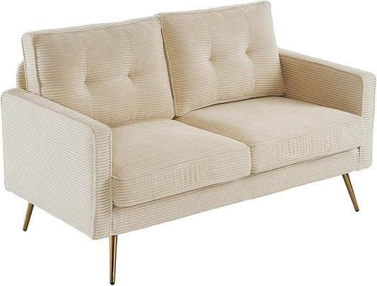 VINGLI 56" Modern Beige Loveseat,Small Corduroy Sofa Couch Deep Seat for Living Room,2-Seater Loveseat Sofa for Bedroom,Apartment,Office,Dorm,Small Space