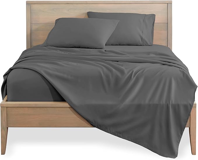 Bare Home Split Head Flex King Sheet Set - 1800 Ultra-Soft Microfiber Bed Sheets - Double Brushed - Deep Pockets - Easy Fit - 4 Piece Set - Bedding Sheets & Pillowcases (Grey)