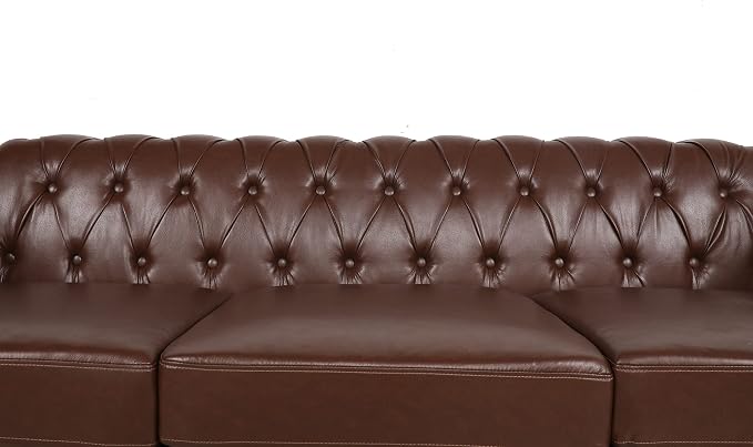 LEVNARY Chesterfield Sofa, Classic Tufted Upholstered Leather Couch, Modern 3 Seater Couch Furniture with Tufted Back for Living Room Office (Dark Brown)